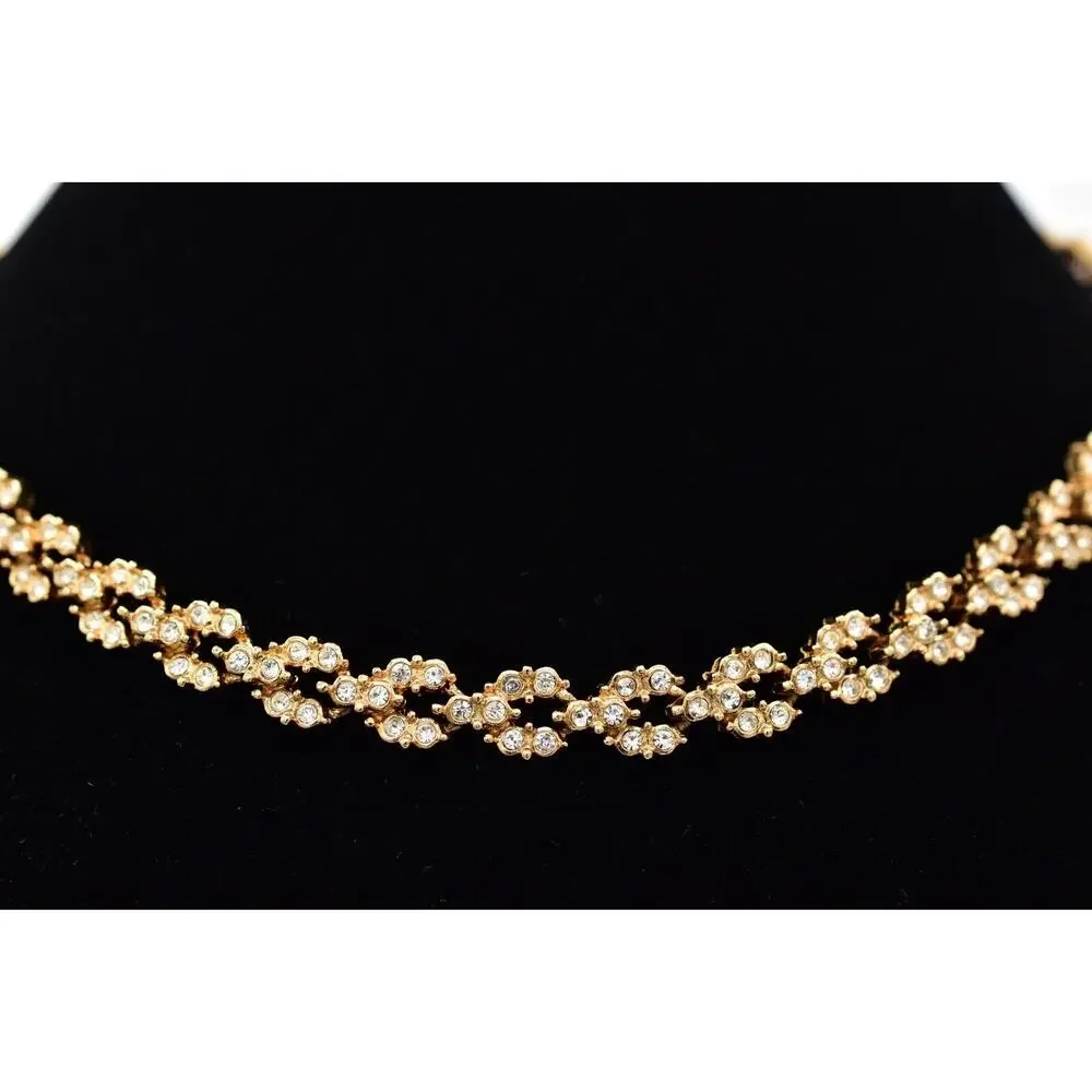 Carre Vintage Crystal Collar Necklace Rhinestone Crystal Gold Tone Signed BinBJ